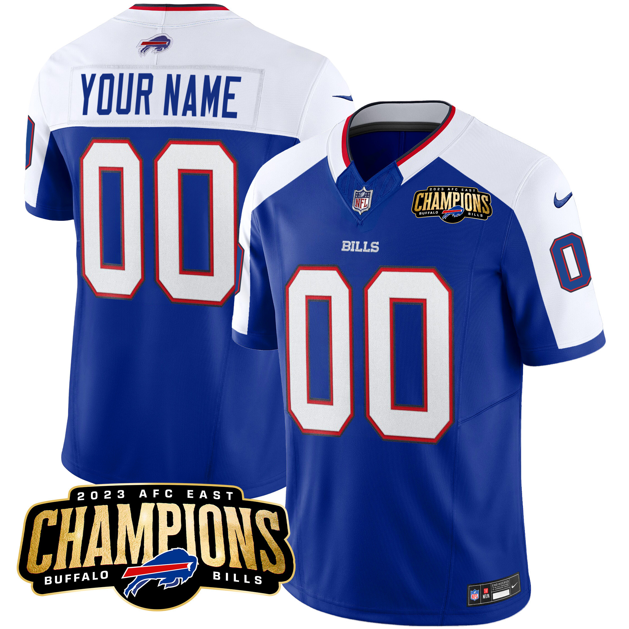 Buffalo Bills 2023 AFC East Champions Patch Vapor Custom Royal Alternate Jersey - All Stitched 