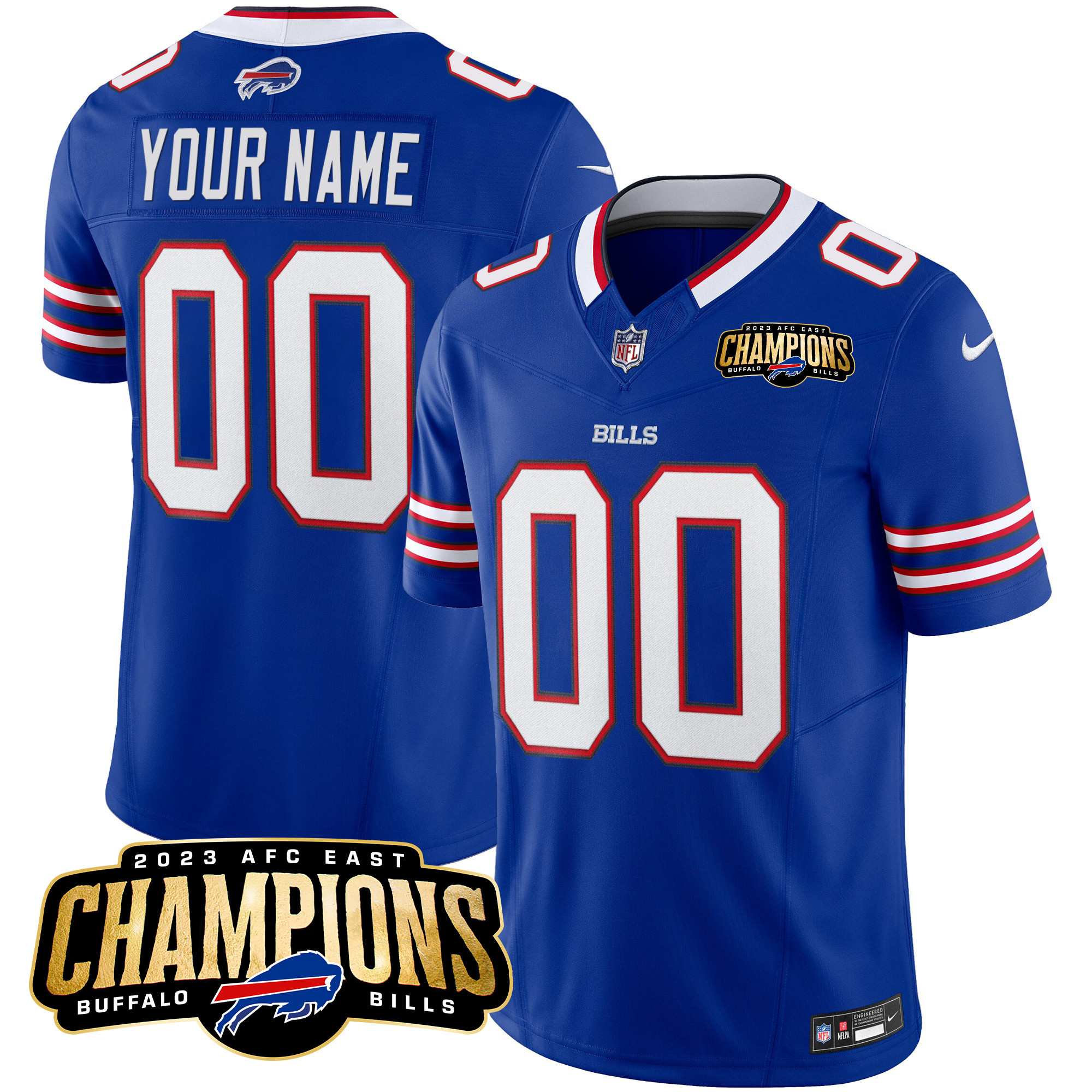 Buffalo Bills 2023 AFC East Champions Patch Vapor Custom Royal Jersey - All Stitched 
