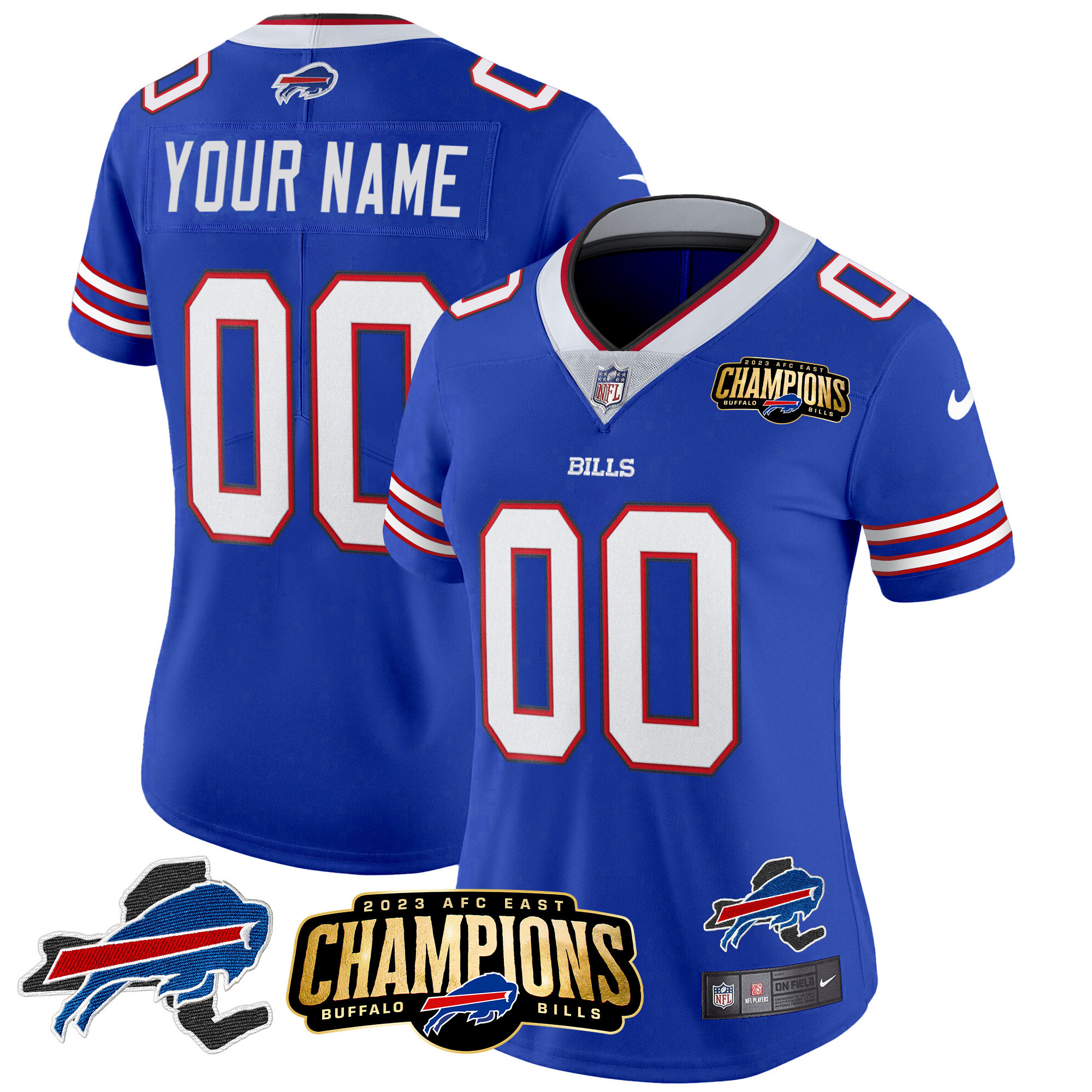 Buffalo Bills 2023 AFC East Champions Patch Vapor Custom Royal Jersey - All Stitched 