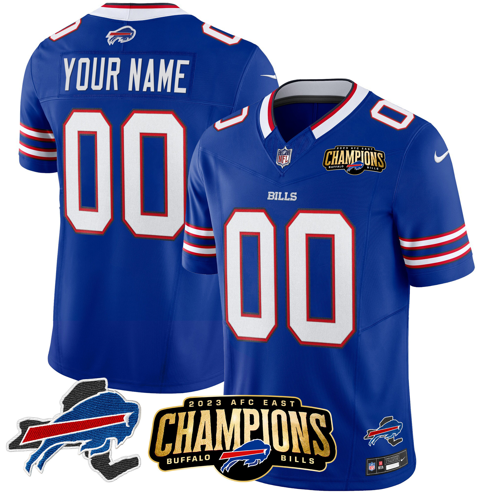 Buffalo Bills 2023 AFC East Champions Patch Vapor Custom Royal Jersey - All Stitched 