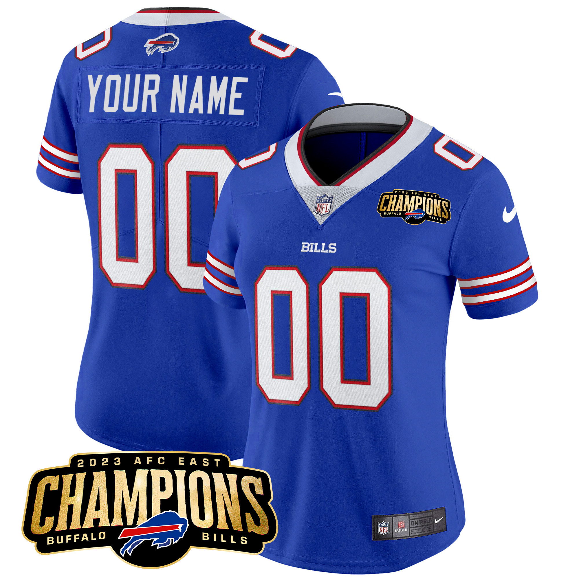 Buffalo Bills 2023 AFC East Champions Patch Vapor Custom Royal Jersey - All Stitched 