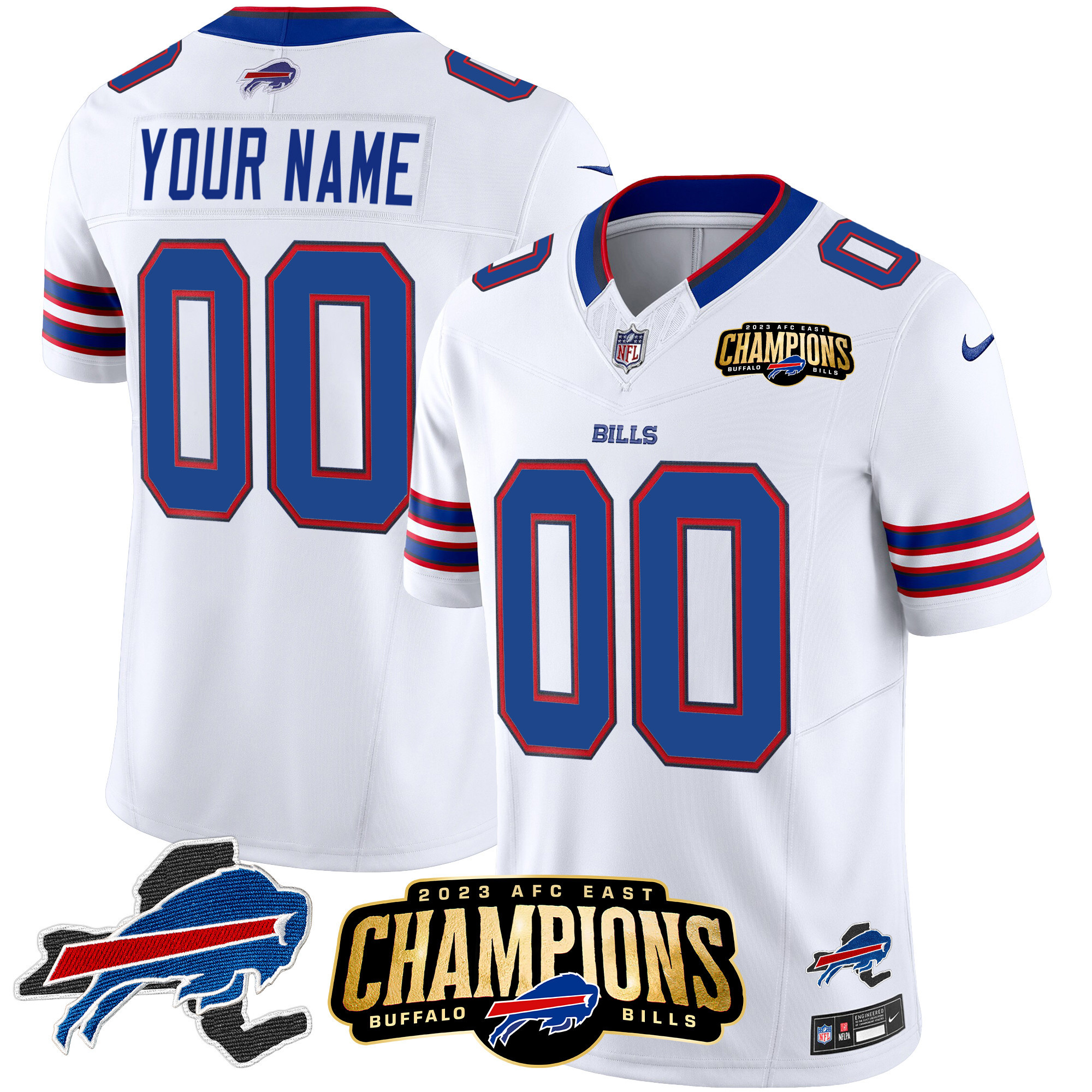 Buffalo Bills 2023 AFC East Champions Patch Vapor Custom White Jersey - All Stitched 
