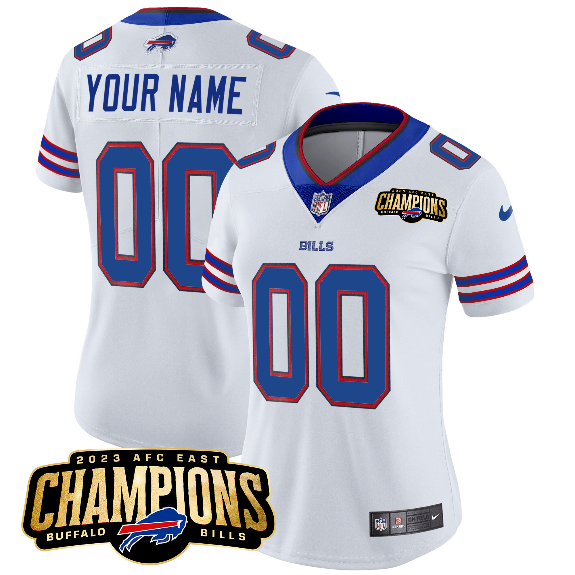 Buffalo Bills 2023 AFC East Champions Patch Vapor Custom White Jersey - All Stitched 