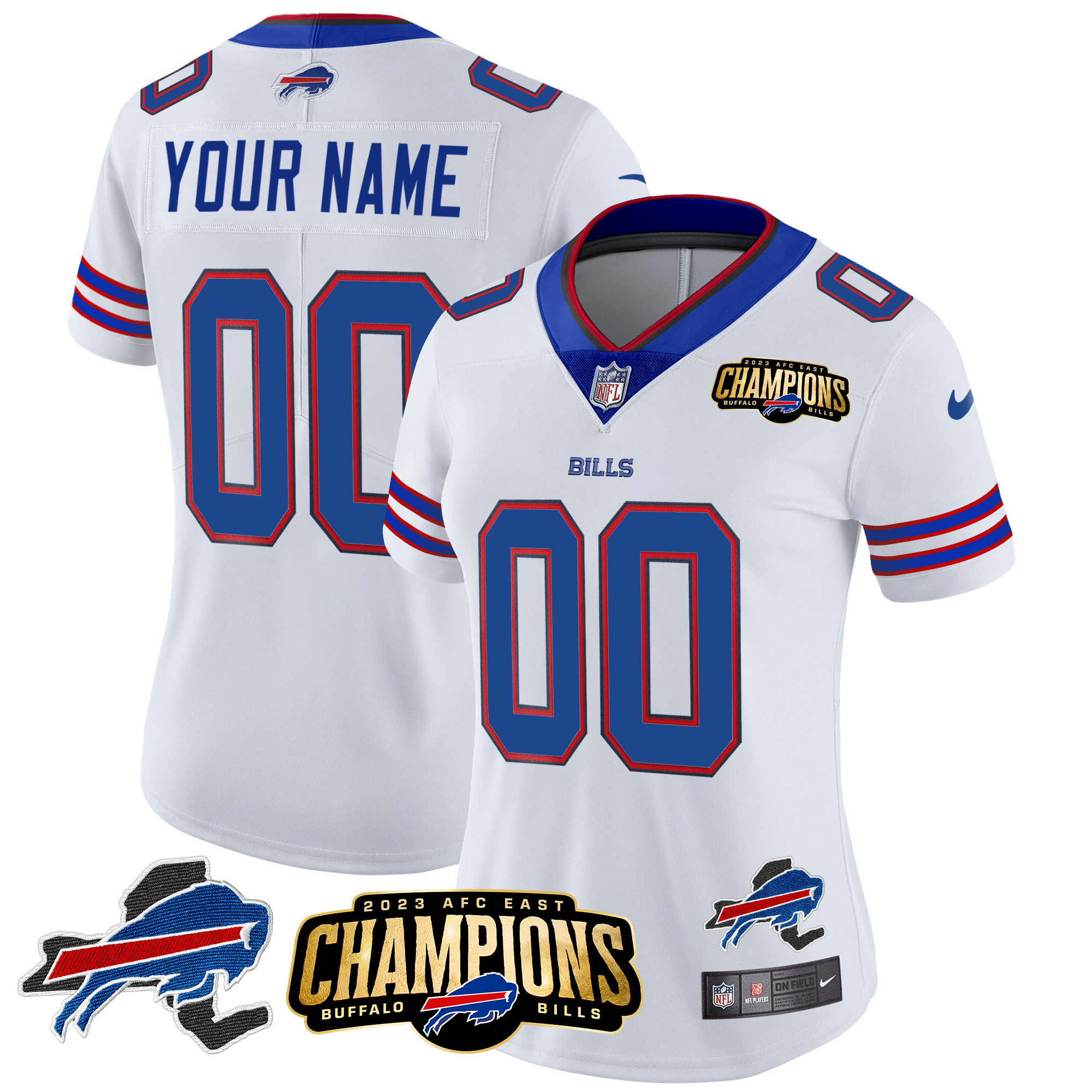 Buffalo Bills 2023 AFC East Champions Patch Vapor Custom White Jersey - All Stitched 