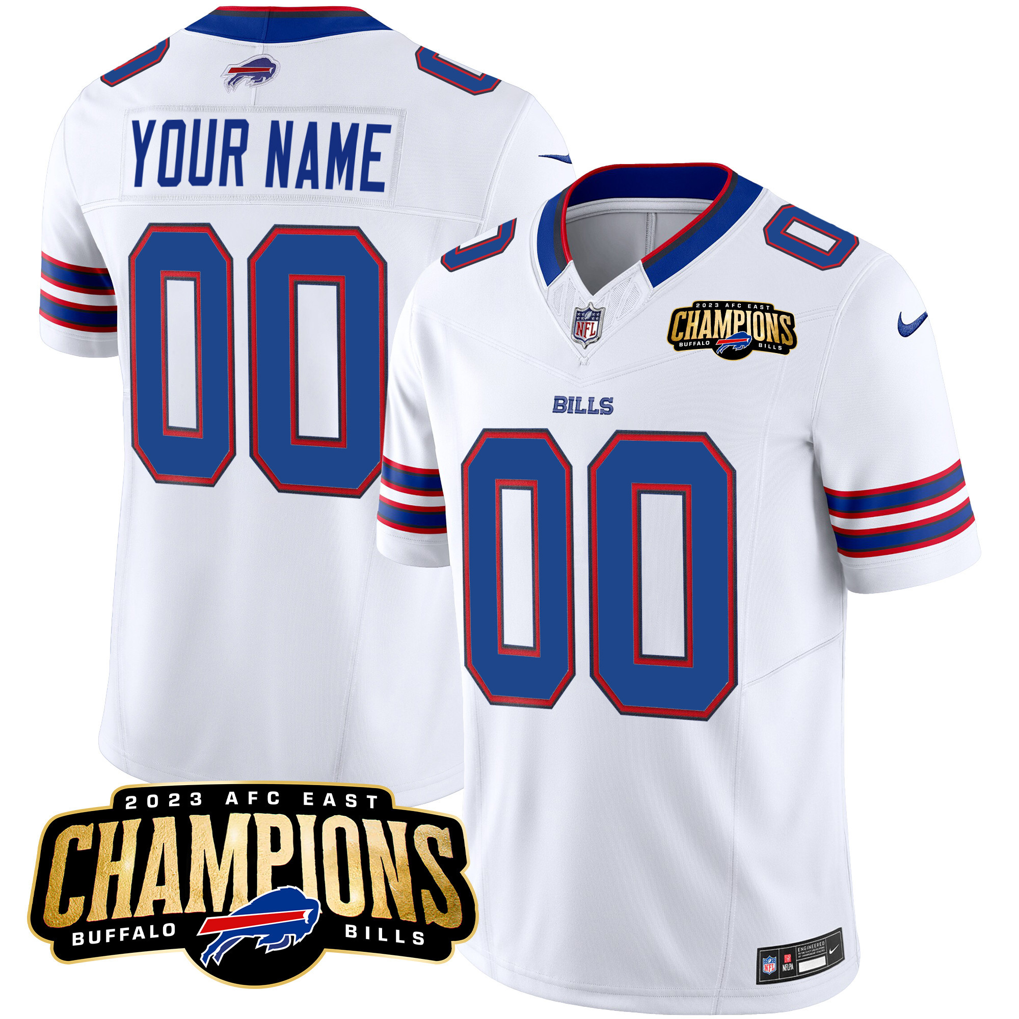 Buffalo Bills 2023 AFC East Champions Patch Vapor Custom White Jersey - All Stitched 