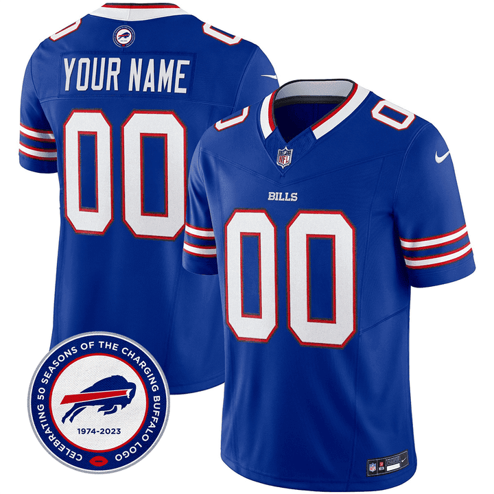 Buffalo Bills 50th Charging Logo Patch Vapor Limited Custom Royal Blue Jersey - All Stitched 