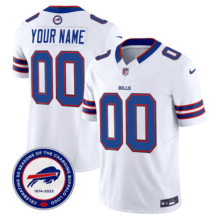 Buffalo Bills 50th Charging Logo Patch Vapor Limited Custom White Jersey - All Stitched 