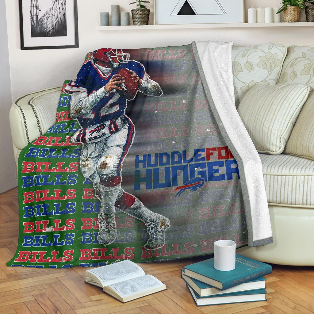 Buffalo Bills American Football Team Fleece Blanket Jim Kelly Catching Ball And Running Huddle For Hunger Fleece Blankets