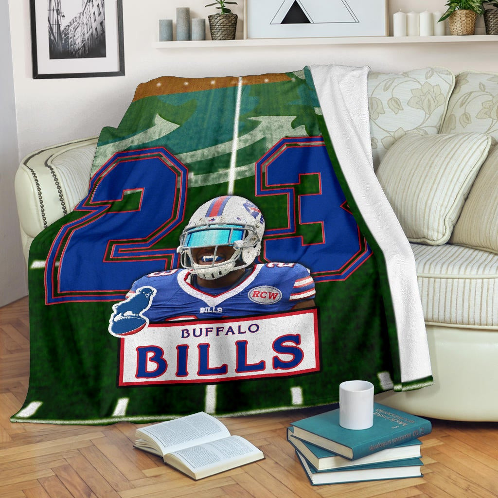 Buffalo Bills American Football Team Fleece Blanket Micah Hyde 23 Smiling Buffalo On Rugby Yard Fleece Blankets