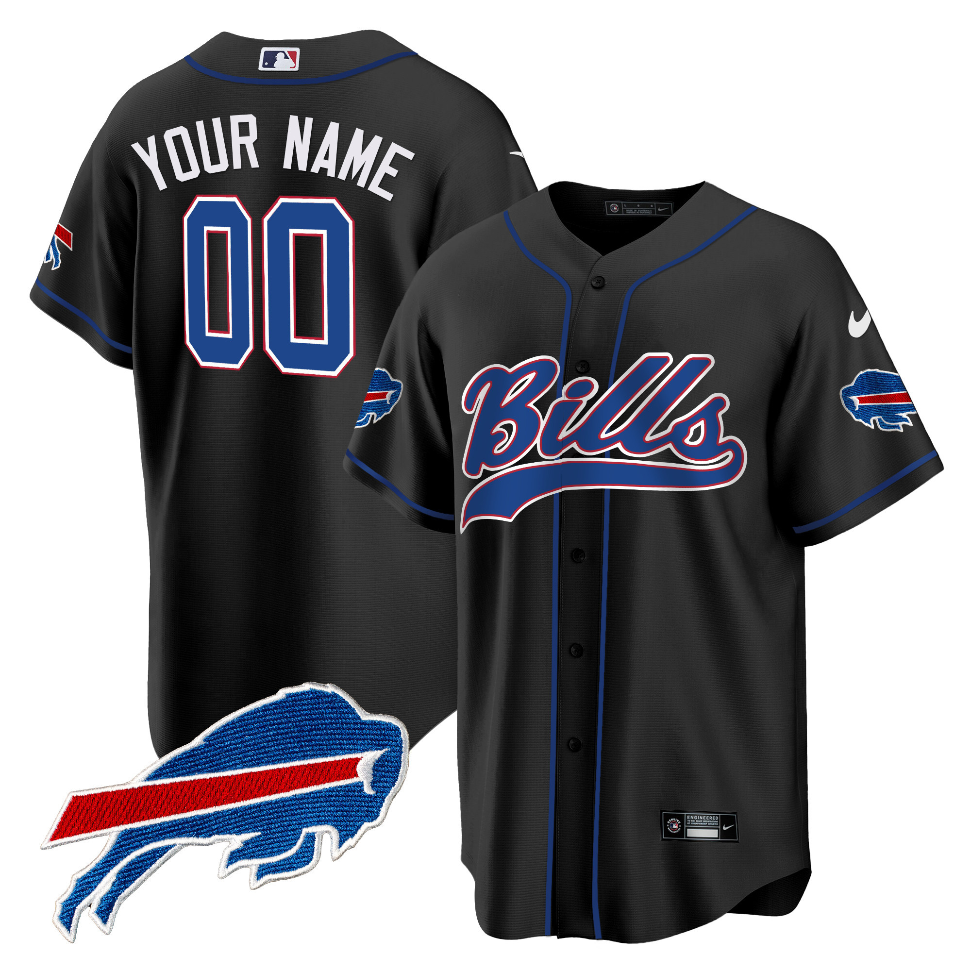 Buffalo Bills Baseball Custom Black Jersey - All Stitched 