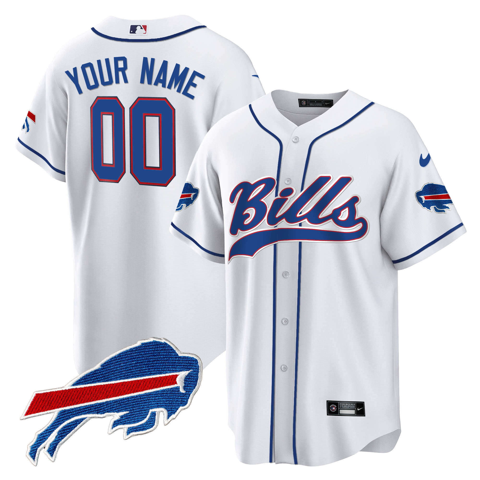Buffalo Bills Baseball Custom White Jersey - All Stitched 