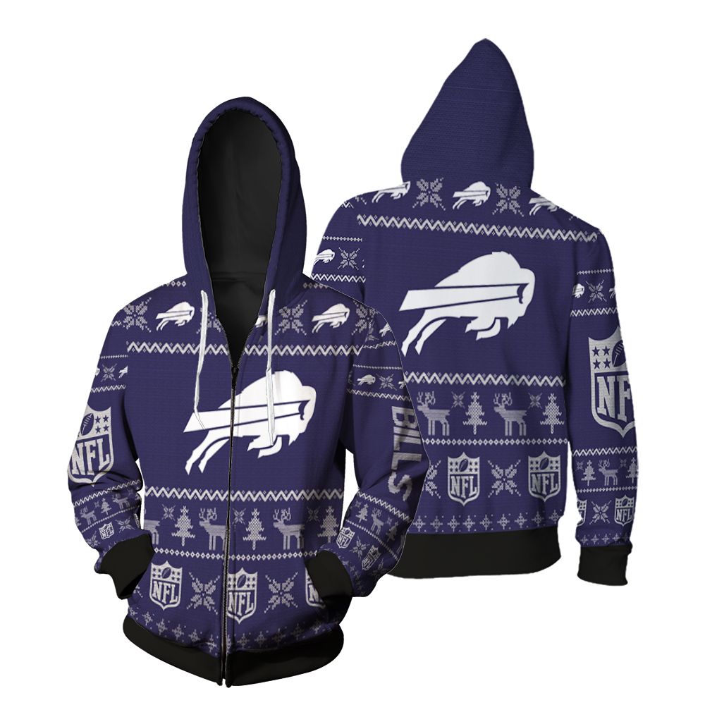 Buffalo Bills christmas printed Zip Hoodie