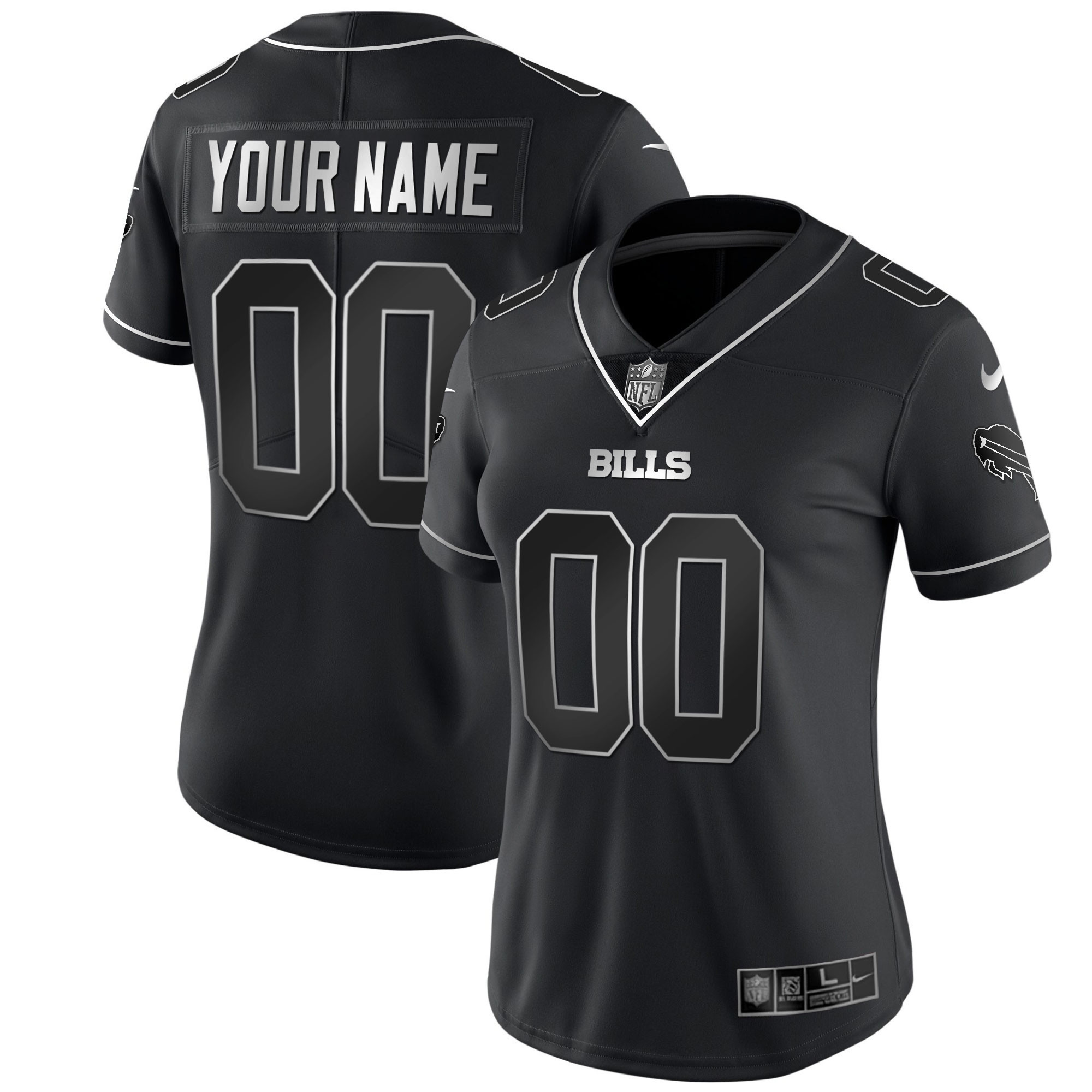 Buffalo Bills Gold and Split Custom Name and Number Black Silver Jersey - All Stitched 
