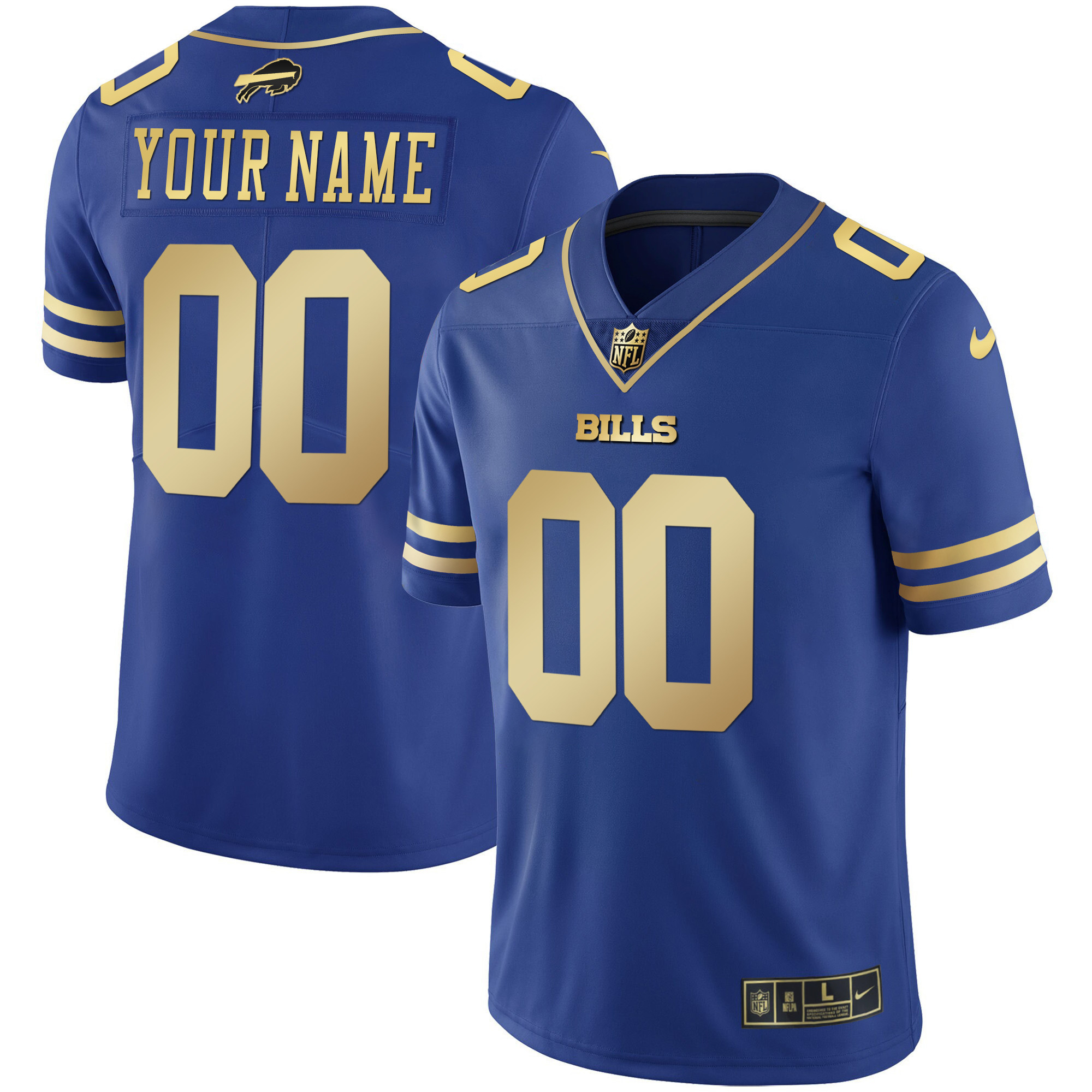 Buffalo Bills Gold and Split Custom Name and Number Royal Gold Jersey - All Stitched 