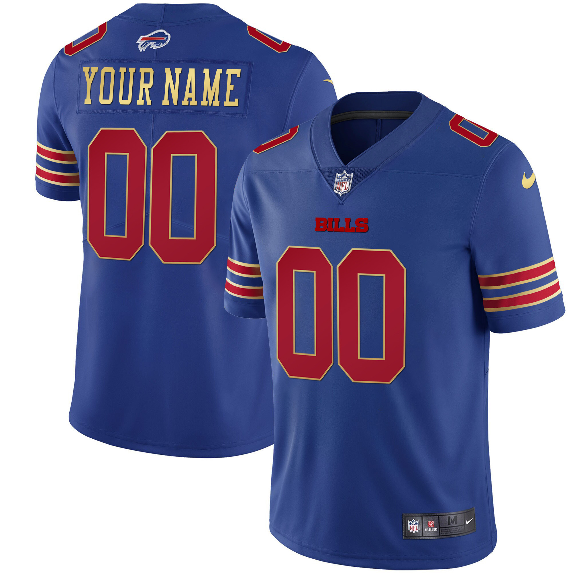 Buffalo Bills Gold and Split Custom Name and Number Royal Red Jersey - All Stitched 