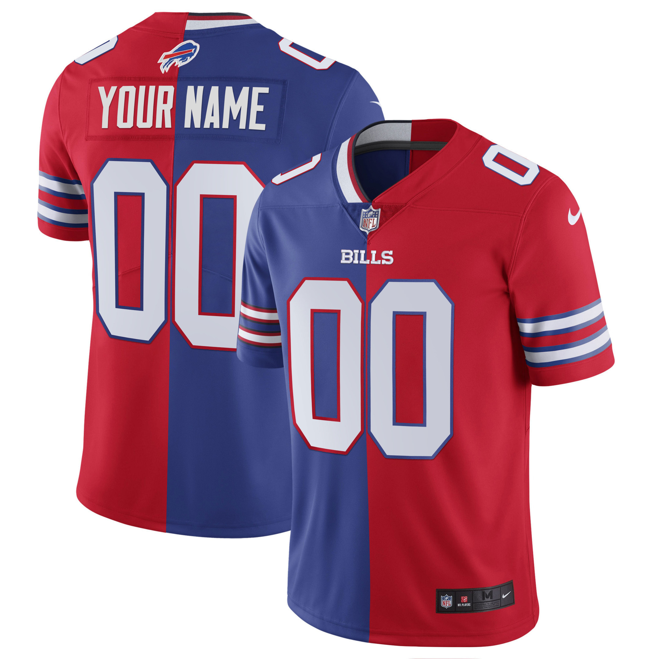 Buffalo Bills Gold and Split Custom Name and Number Split Jersey - All Stitched 