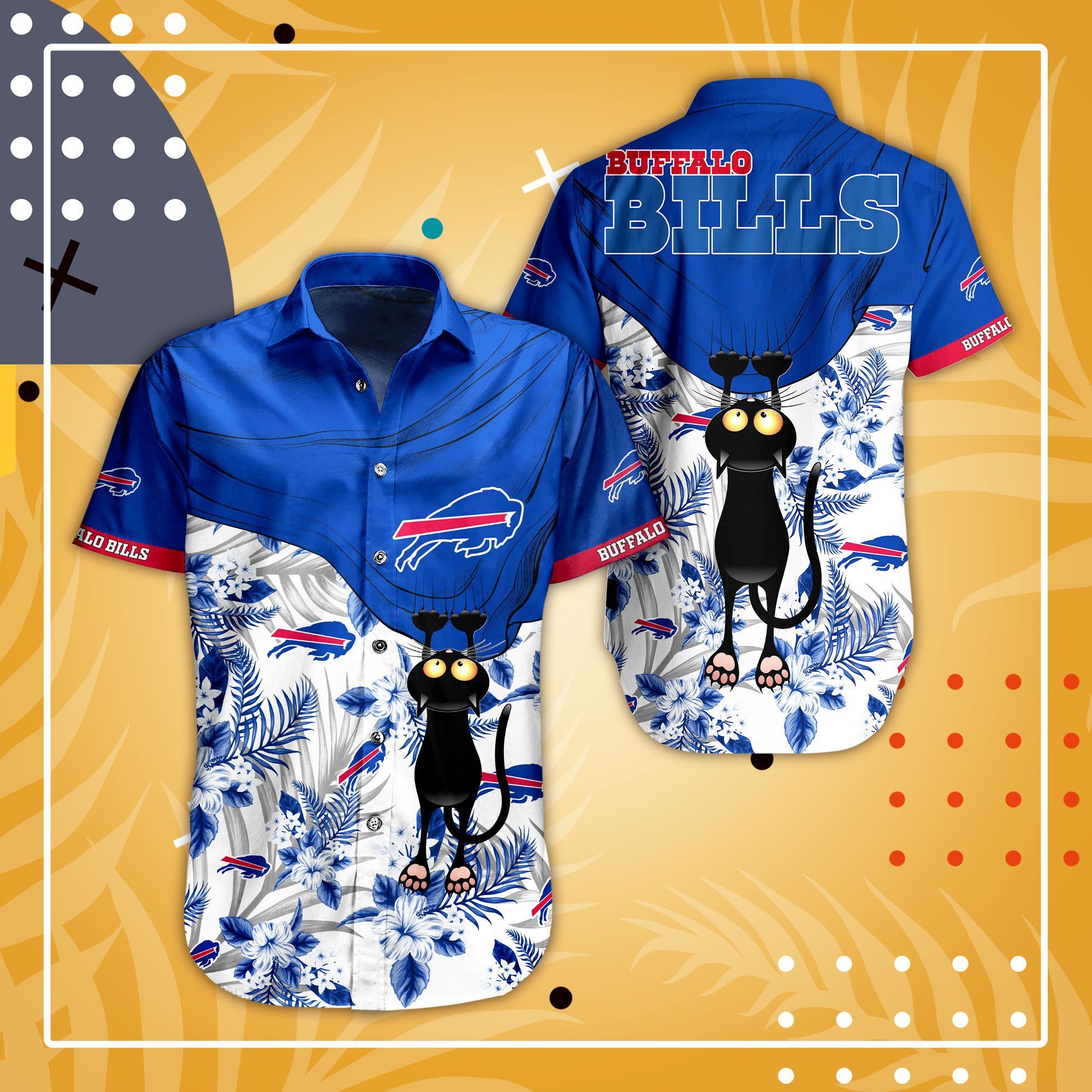 Buffalo Bills Hawaiian Shirt tropical flower with cat