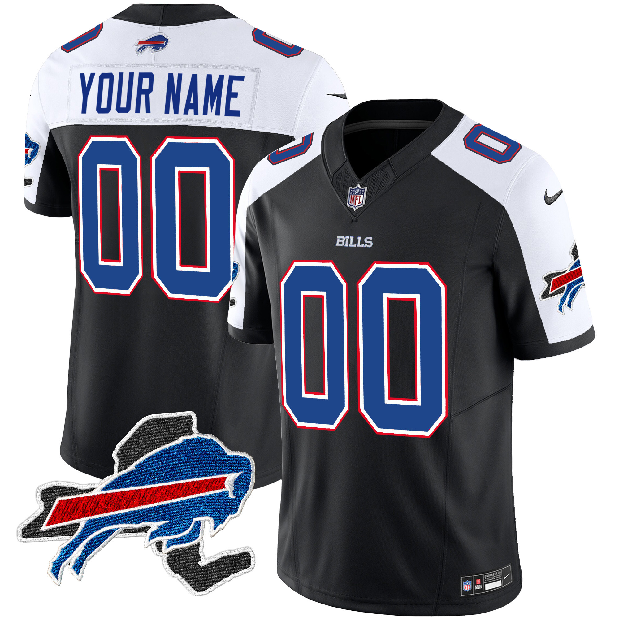Buffalo Bills New York Patch Vapor Limited Custom Black Alternate Jersey - All Stitched 