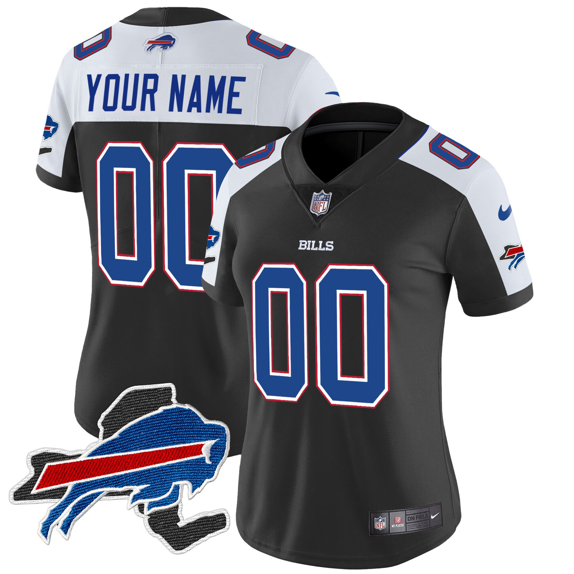 Buffalo Bills New York Patch Vapor Limited Custom Black Alternate Jersey - All Stitched 