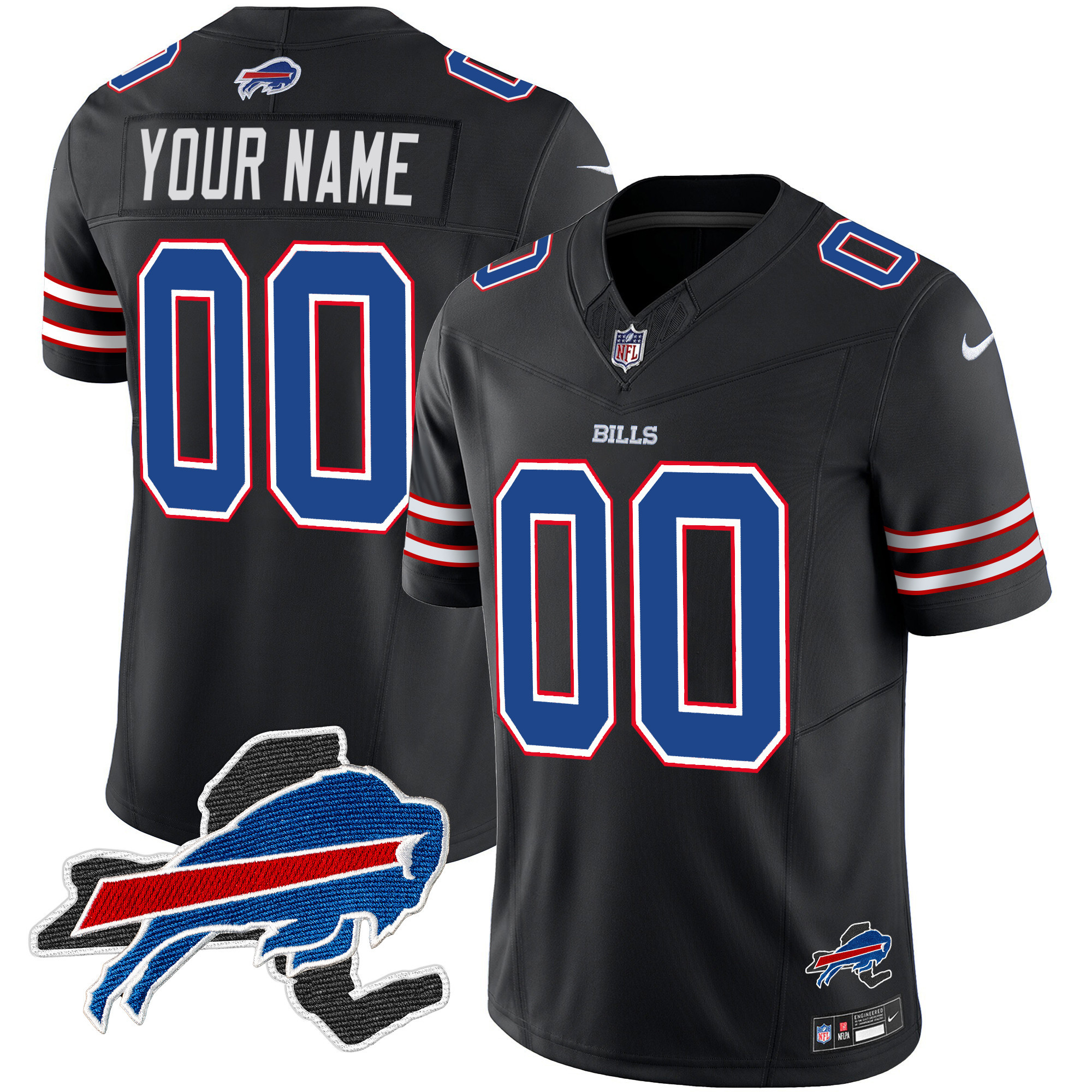 Buffalo Bills New York Patch Vapor Limited Custom Black Jersey - All Stitched 