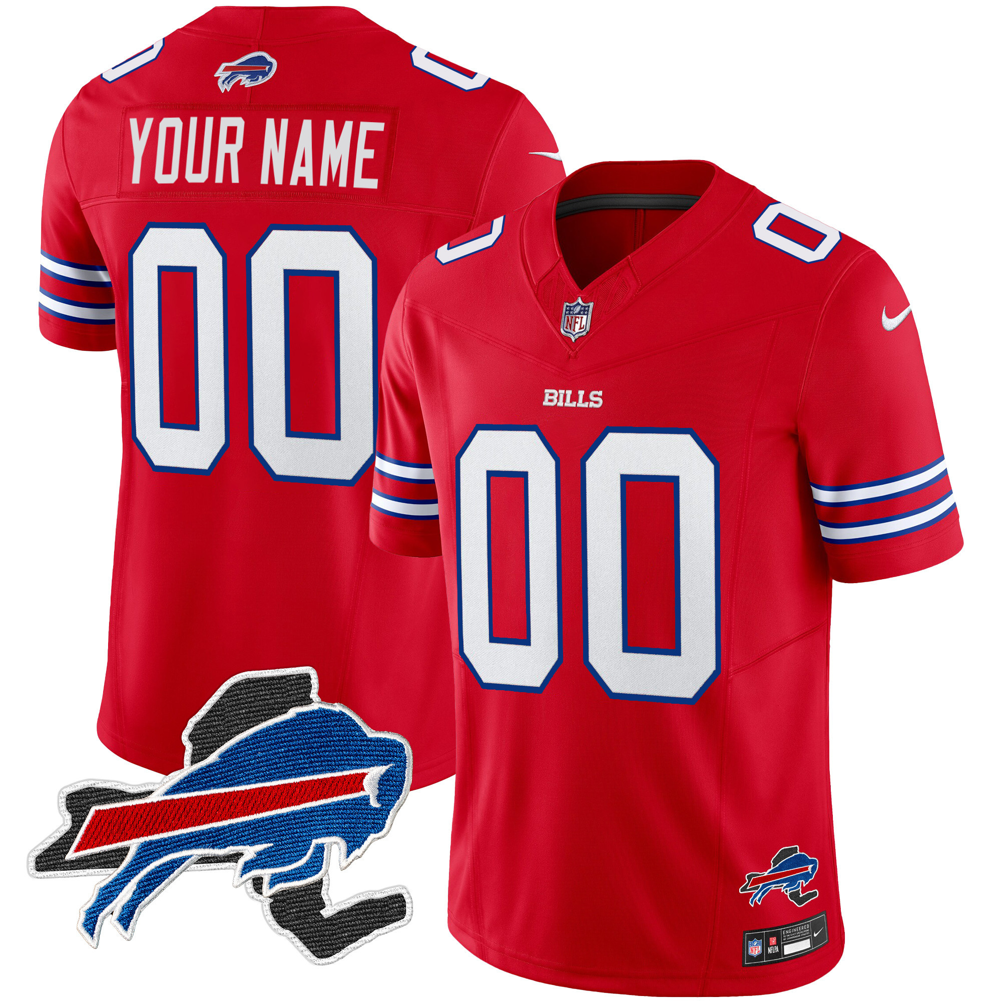 Buffalo Bills New York Patch Vapor Limited Custom Red Jersey - All Stitched 