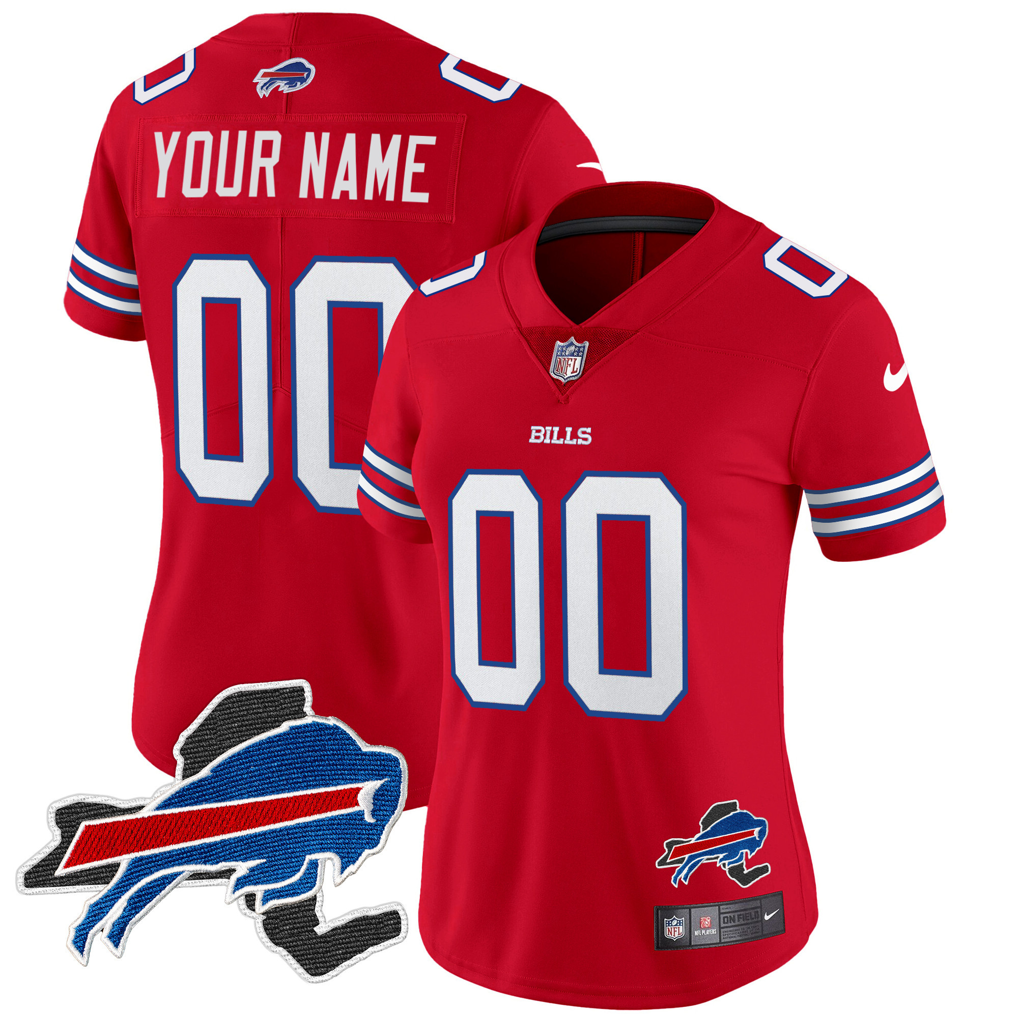 Buffalo Bills New York Patch Vapor Limited Custom Red Jersey - All Stitched 
