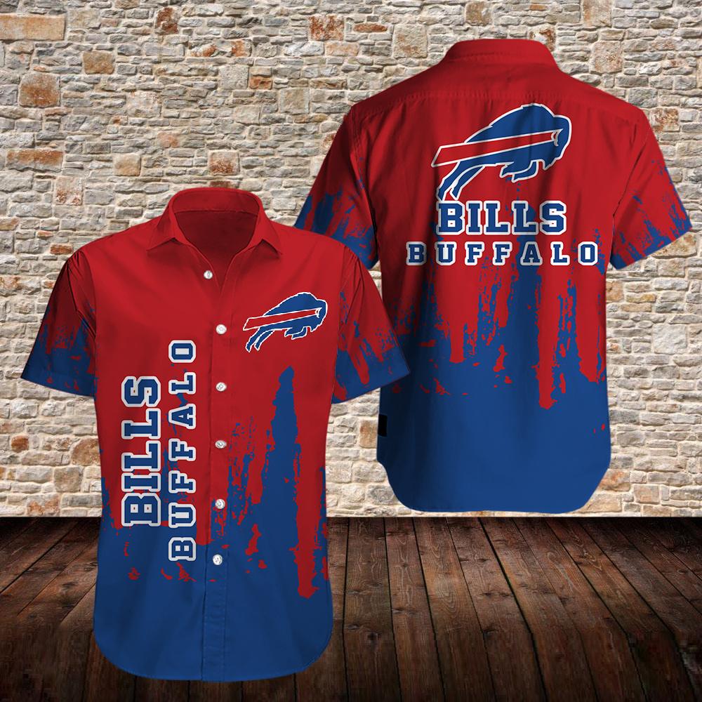 Buffalo Bills Red and Blue Distressed Hawaiian Shirt