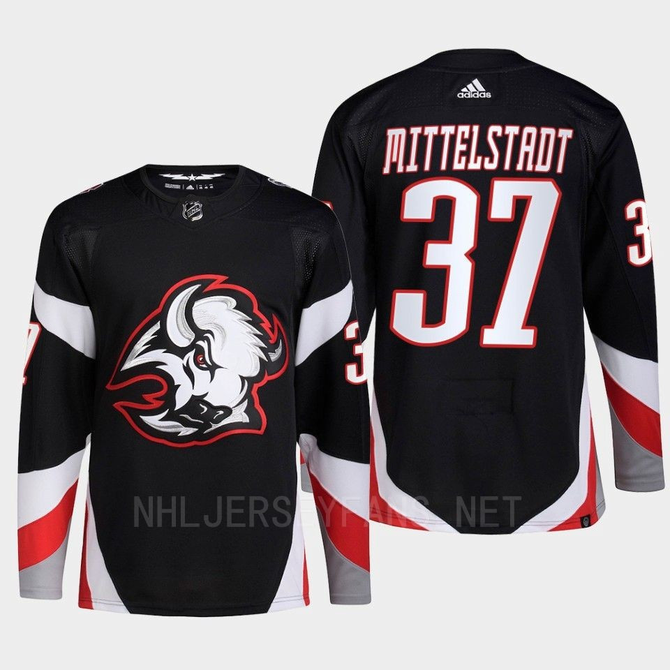 Buffalo Sabres 2022-23 Goathead Third Casey Mittelstadt 37 Black Primegreen Stitched Jersey Men’s