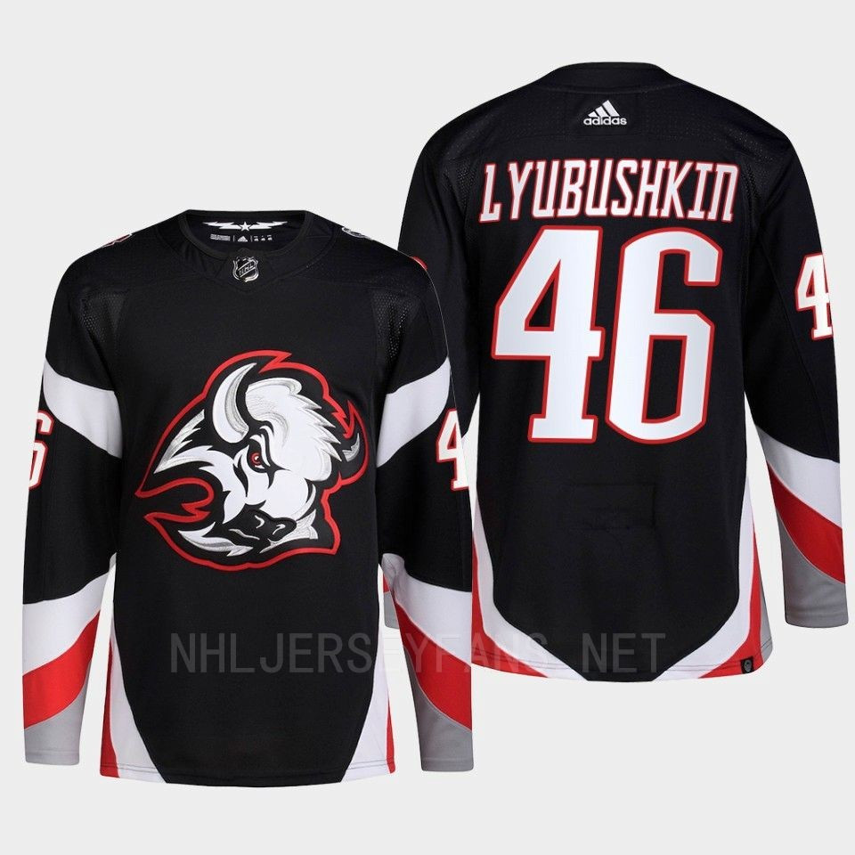 Buffalo Sabres 2022-23 Goathead Third Ilya Lyubushkin 46 Black Primegreen Stitched Jersey Men’s
