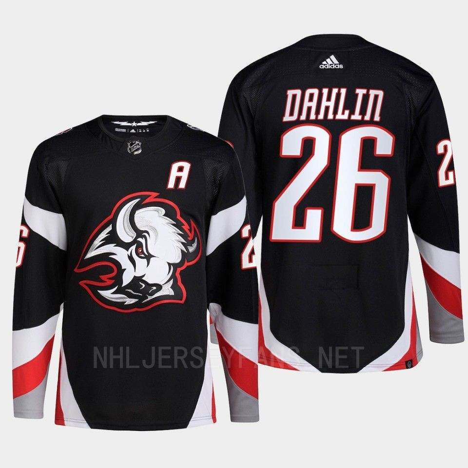 Buffalo Sabres 2022-23 Goathead Third Rasmus Dahlin 26 Black Primegreen Stitched Jersey Men’s