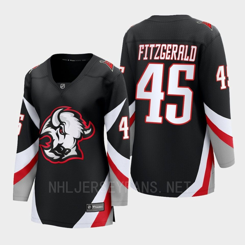 Buffalo Sabres Casey Fitzgerald 45 Black Goathead Third Premier 2022-23 Stitched Jersey Women