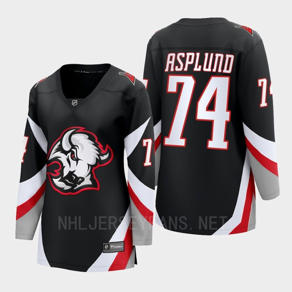Buffalo Sabres Rasmus Asplund 74 Black Goathead Third Premier 2022-23 Stitched Jersey Women