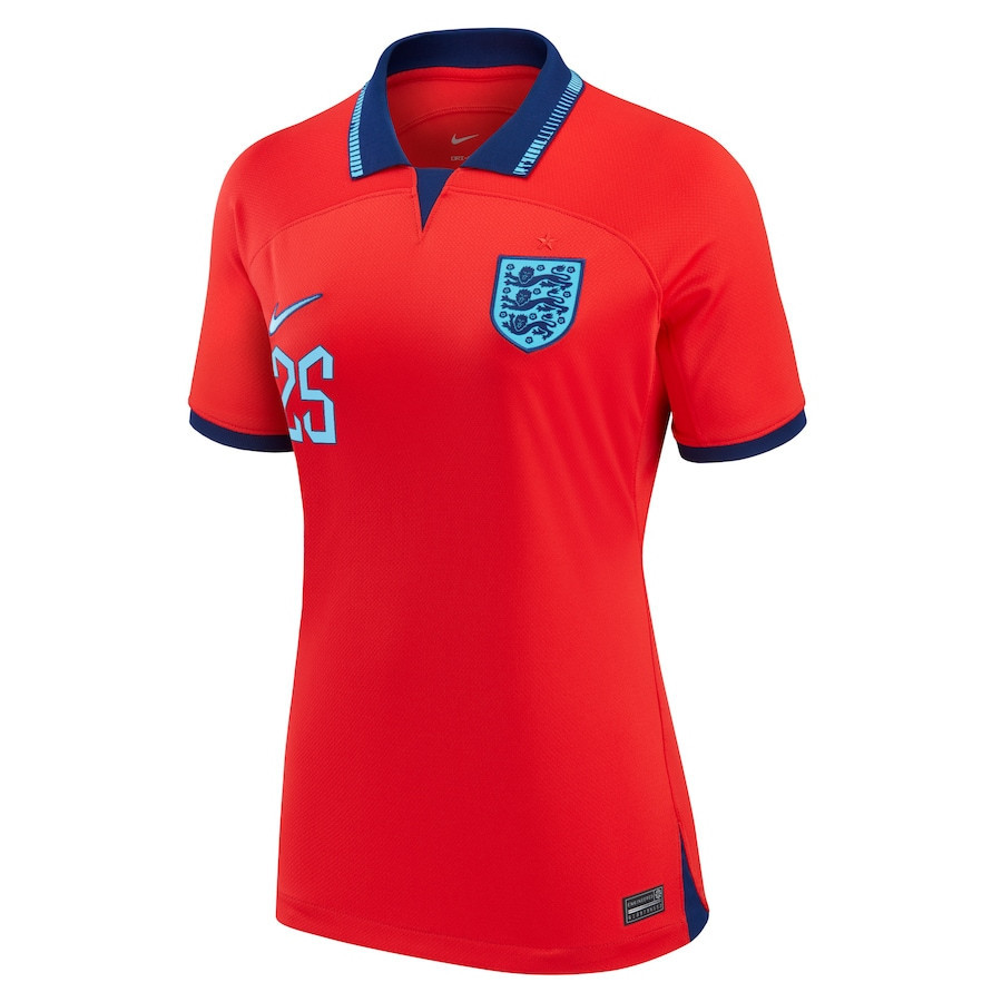 Bukayo Saka 25 England National Team 2022-23 World Cup Away Women Soccer Jersey – Red
