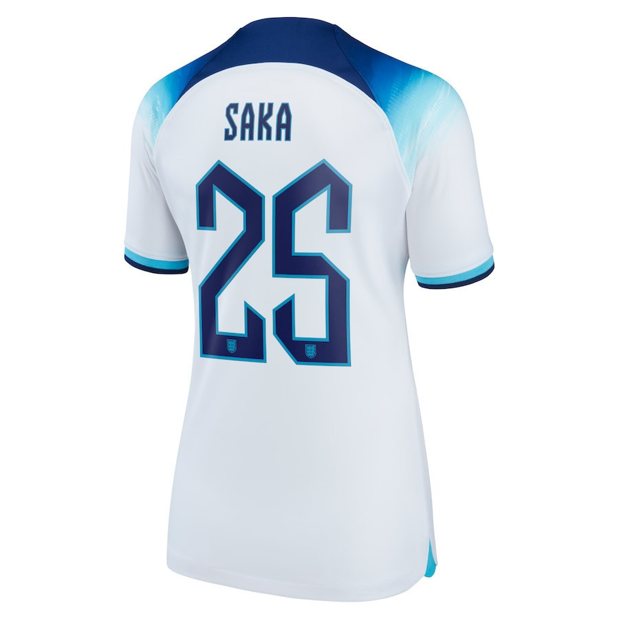 Bukayo Saka 25 England National Team 2022-23 World Cup Home Women Soccer Jersey – White