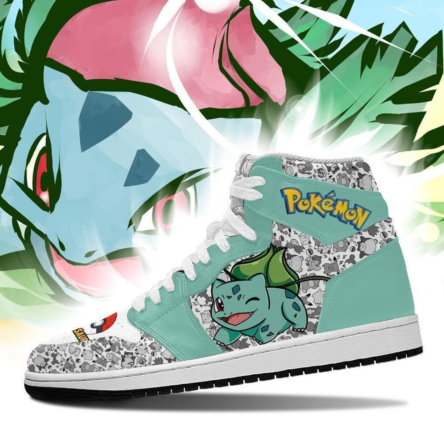 Bulbasaur Pokemon Anime High Top Air Jordan Sneaker, Air Jordan Hightop