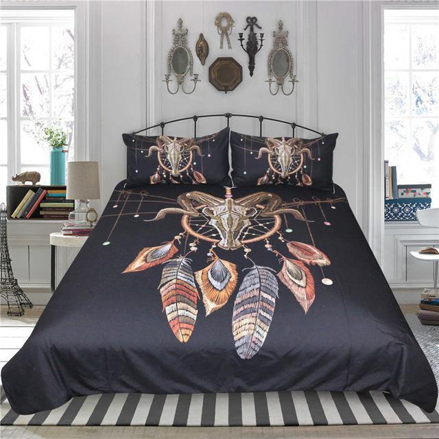 Bull Kull Feather Dreamcatcher Art Hop 3D Customized Duvet Cover Bedding Set