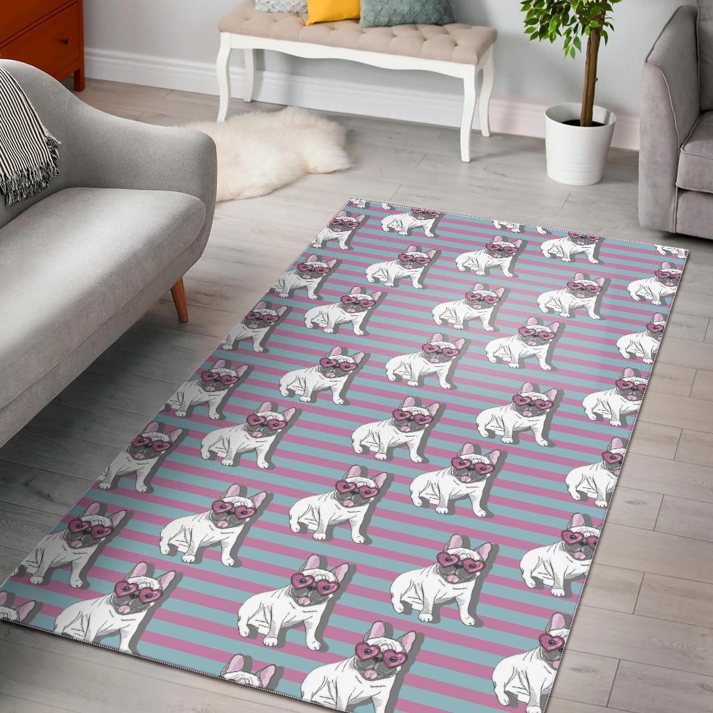 Bulldog Heart Sunglasses Pattern Print Area Limited Edition Rectangle Rug