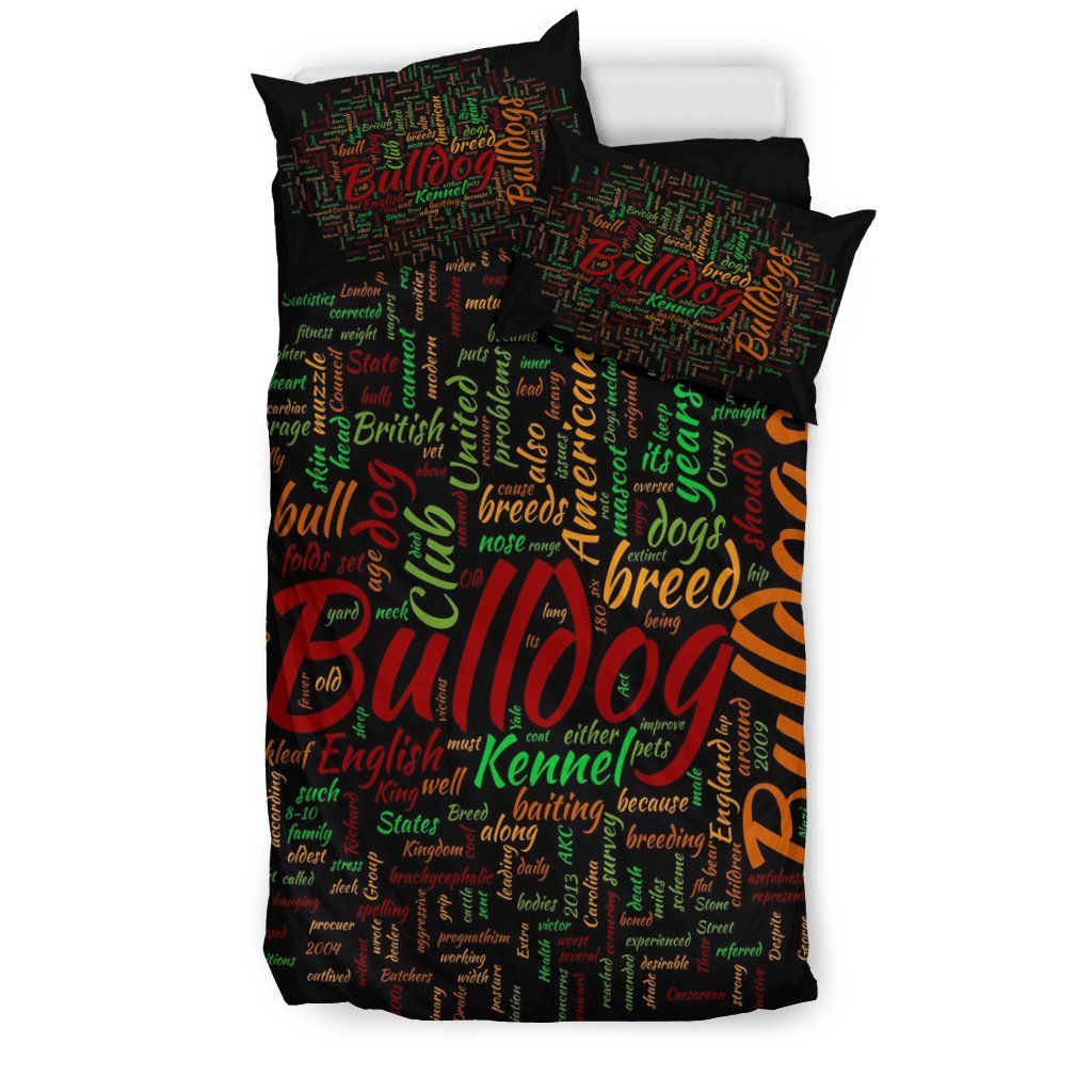 Bulldog Word Cloud 3D Customized Duvet Cover Bedding Set