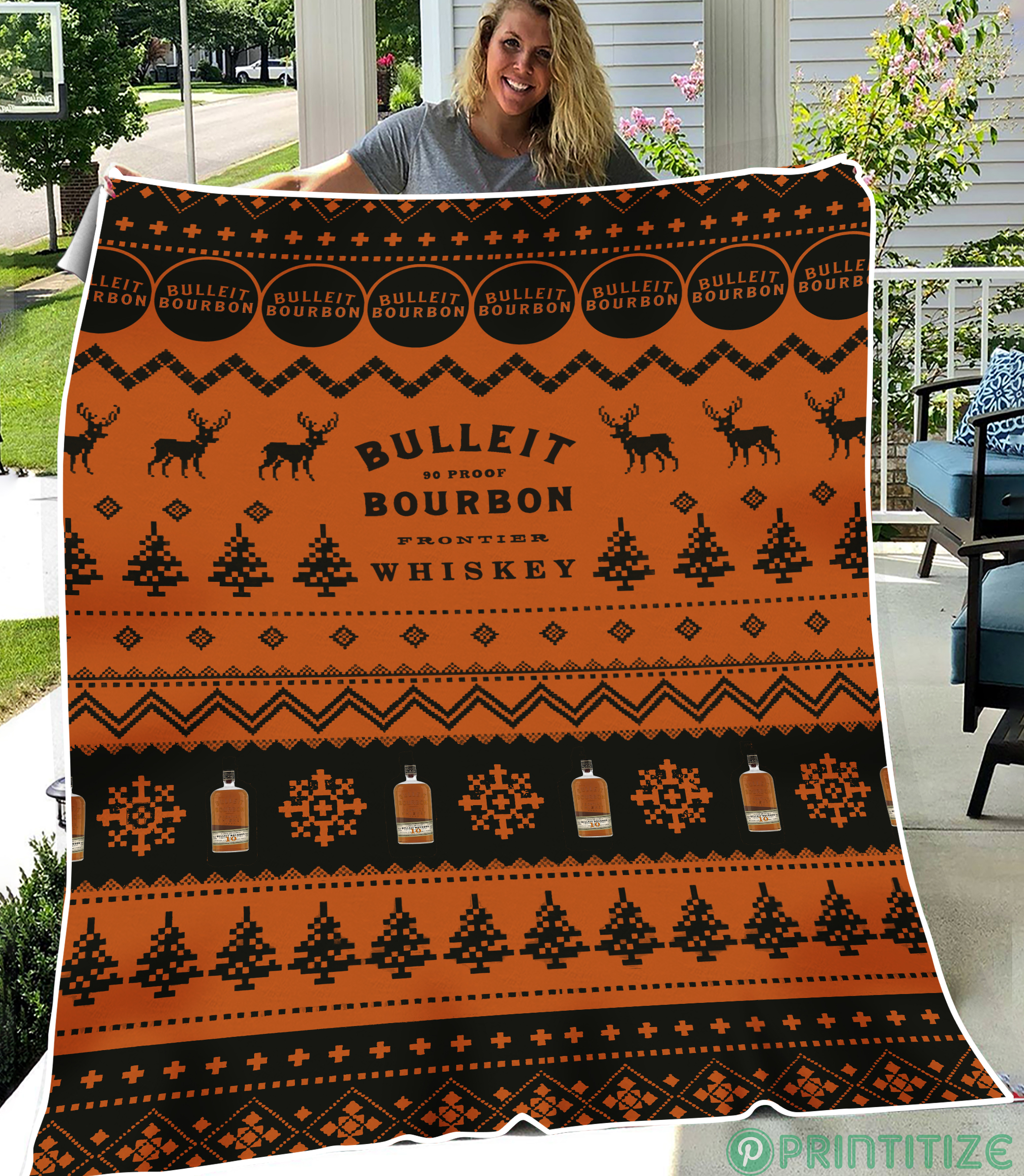 Bulleit Ugly Xmas Whisky Fleece Blanket