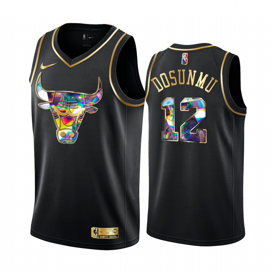 Bulls Ayo Dosunmu Diamond Logo Black 2021-22 Jersey NBA 75th Season