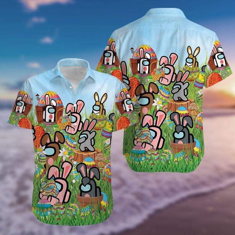 Bunny Among Us Happy Easter Day Hawaiian Unisex Aloha Shirts H