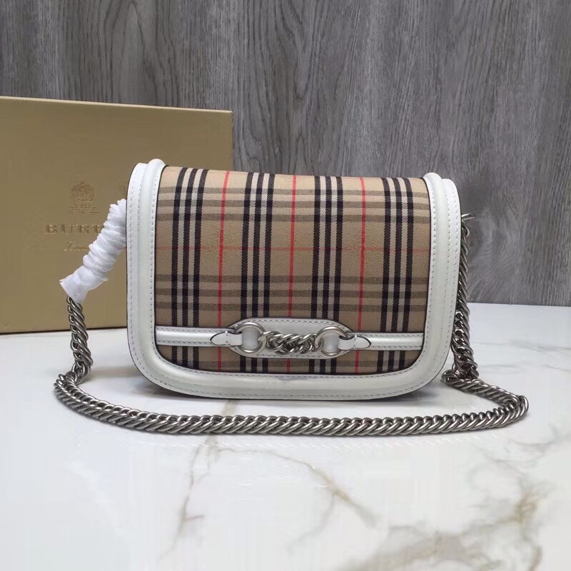 Burberry 1983 Check Link Bag White For Women, Women’s Bags 9in/23cm