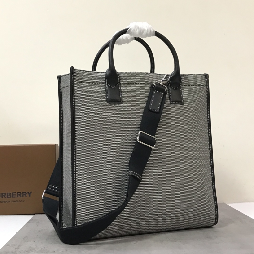 Burberry Horseferry Print Cotton Canvas Tote Black/Grey For Women, Women’s Bags, Shoulder And Crossbody Bags 14in/ 35.5cm BUR 80508141