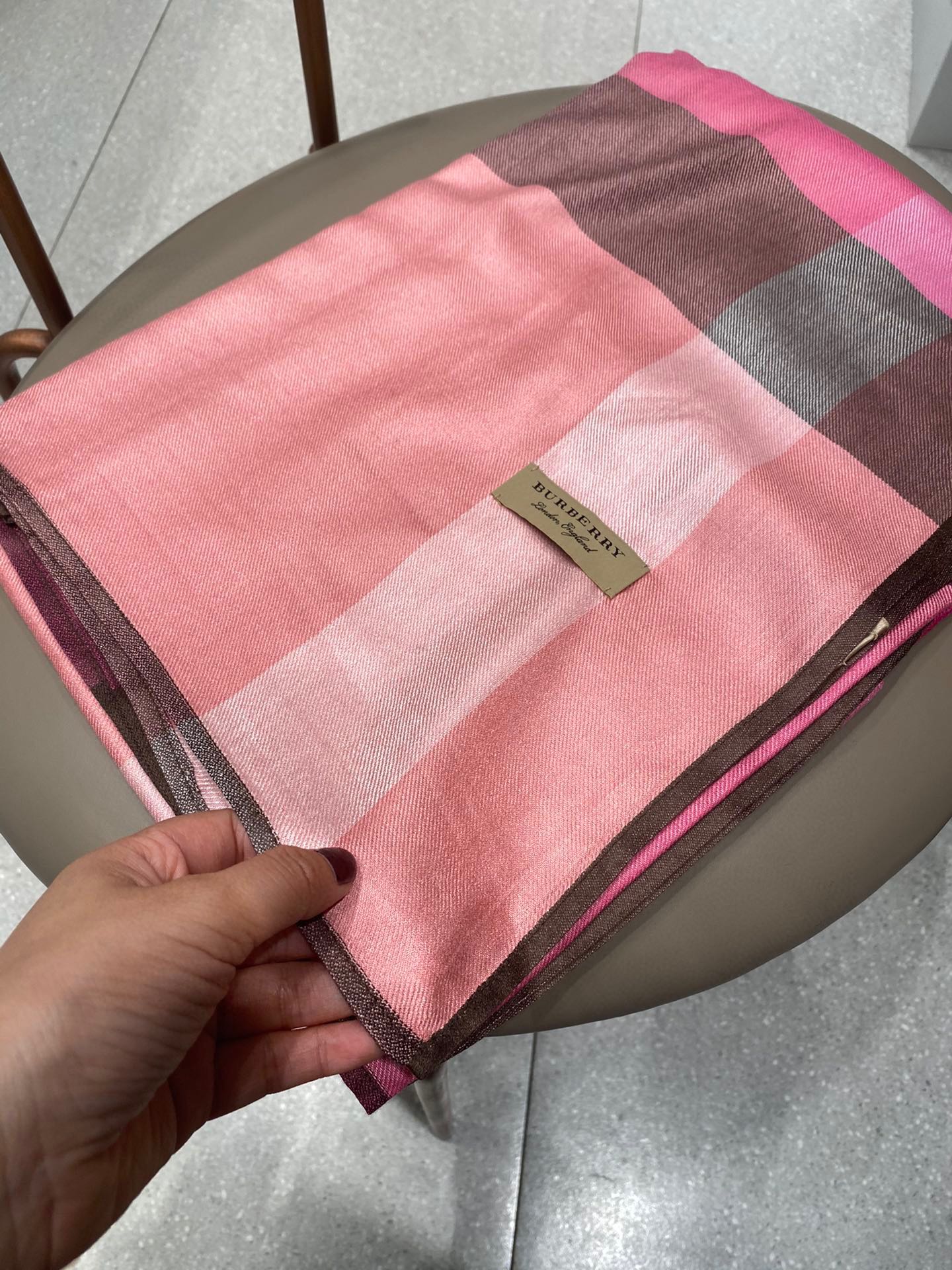 Burberry Lightweight Check Wool Silk Scarf Pink/Purple/Brown 79in/200cm