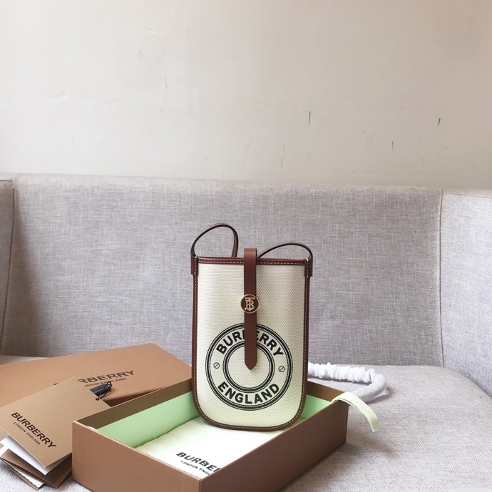 Burberry Logo Graphic Canvas Anne Phone Case With Strap White For Women, Women’s Bags 7.1in/18cm