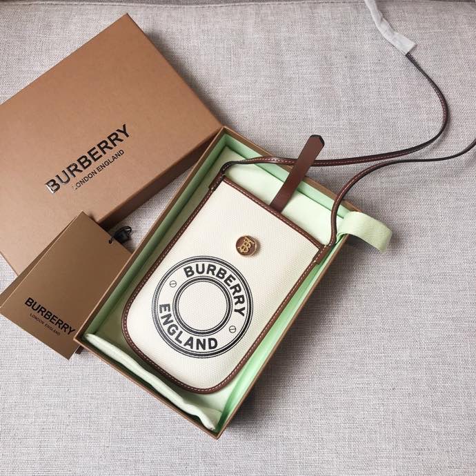 Burberry Logo Graphic Canvas Anne Phone Case With Strap White For Women, Women’s Bags 7.1in/18cm