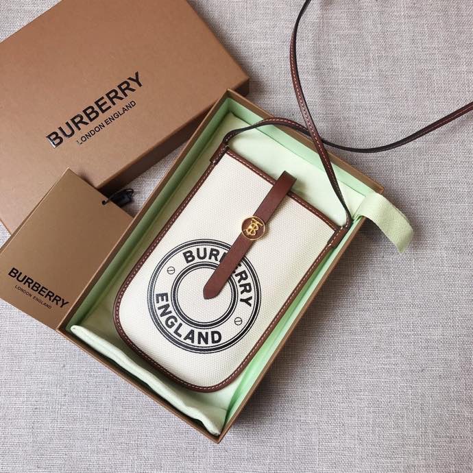 Burberry Logo Graphic Canvas Anne Phone Case With Strap White For Women, Women’s Bags 7.1in/18cm