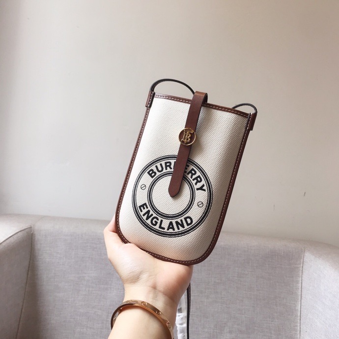 Burberry Logo Graphic Canvas Anne Phone Case With Strap White For Women, Women’s Bags 7.1in/18cm