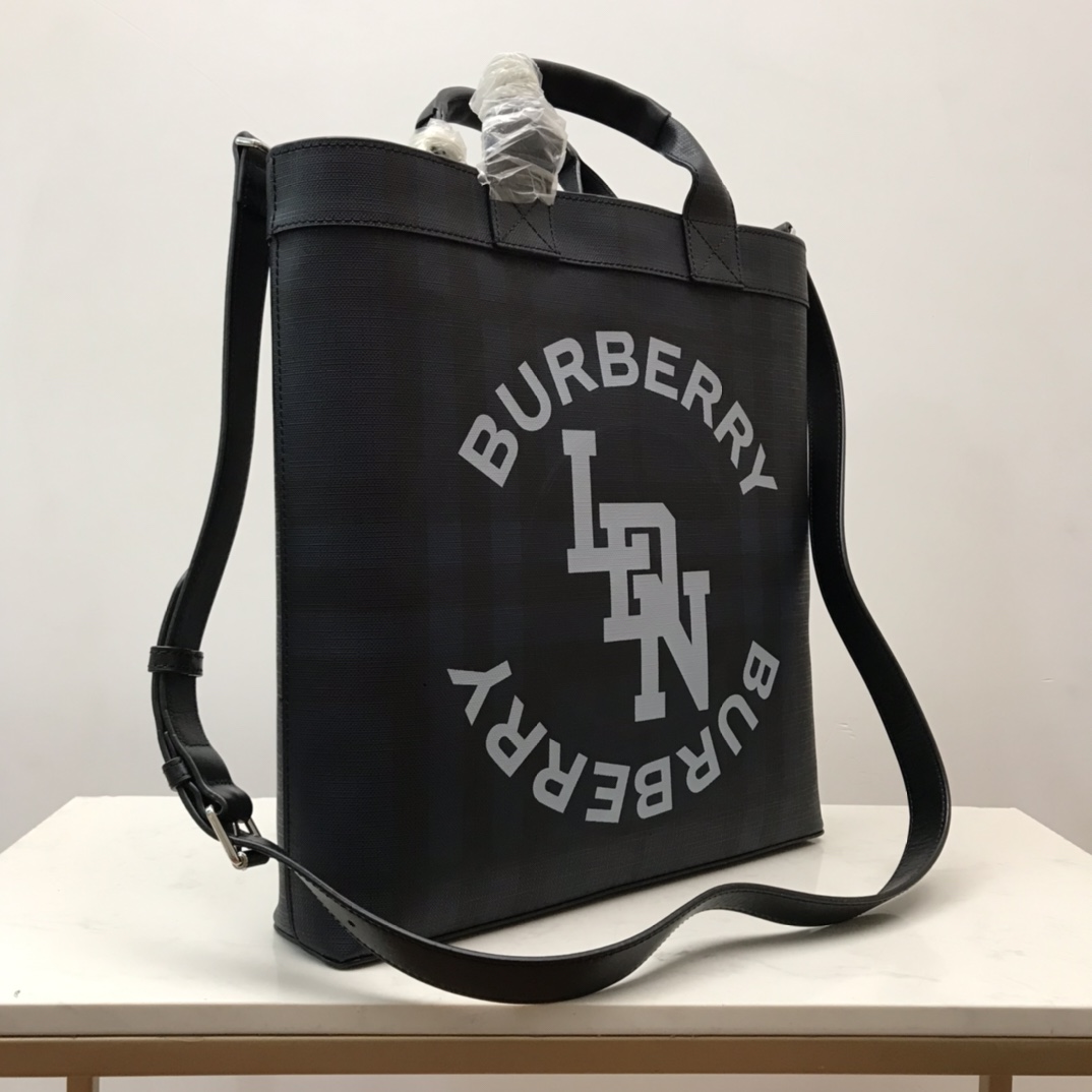 Burberry Logo Graphic Convertible Tote London Check Canvas Large For Men, Men’s Bags 15in/38cm