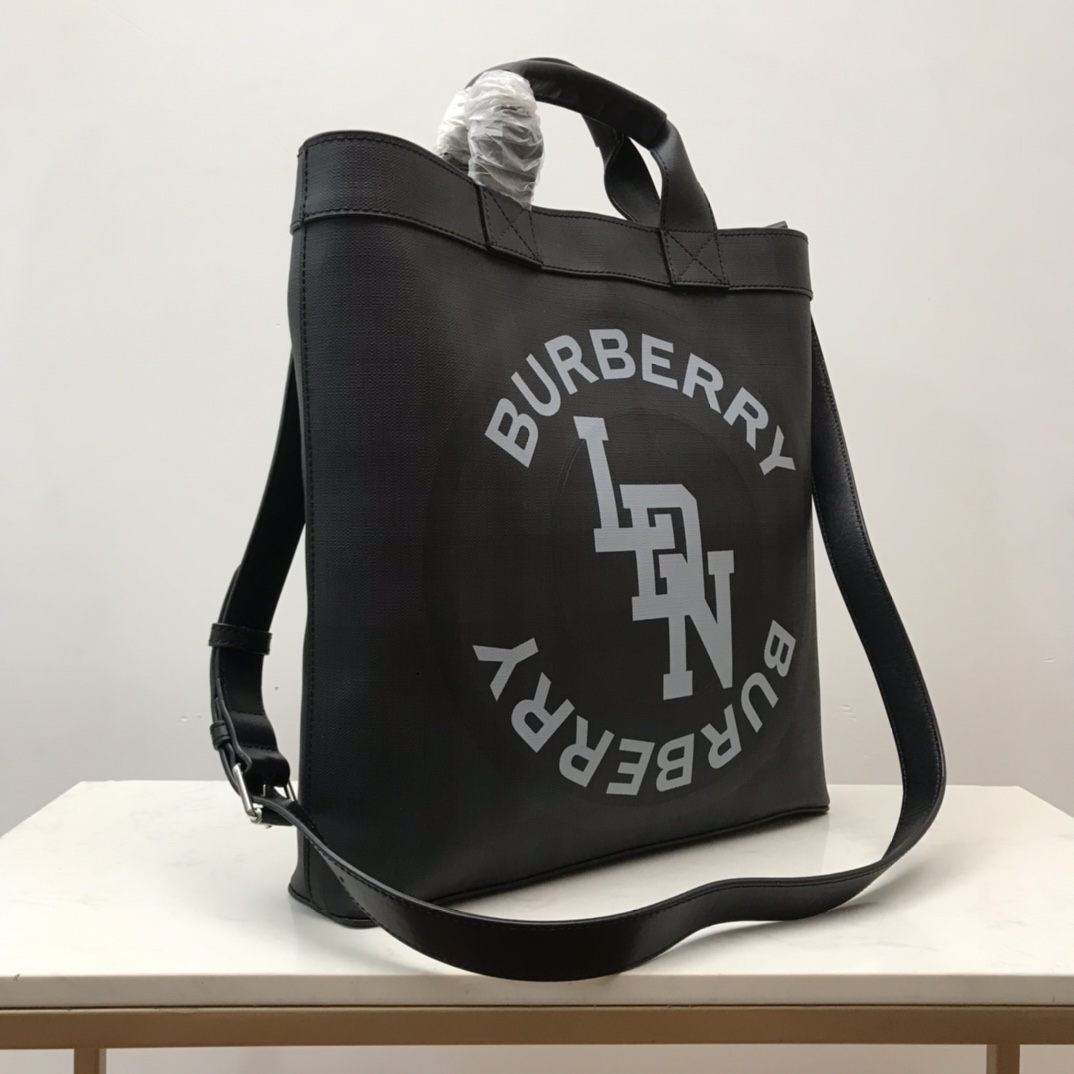 Burberry Logo Graphic Convertible Tote London Check Canvas Large For Men, Men’s Bags 15in/38cm